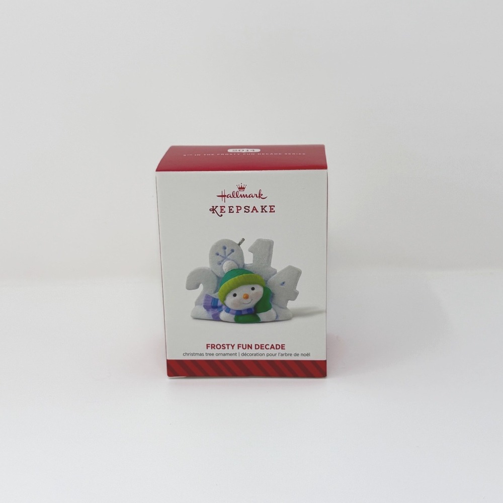 Hallmark Frosty Fun Decade 2014 Snowman Ornament 5th In Series Keepsake Box